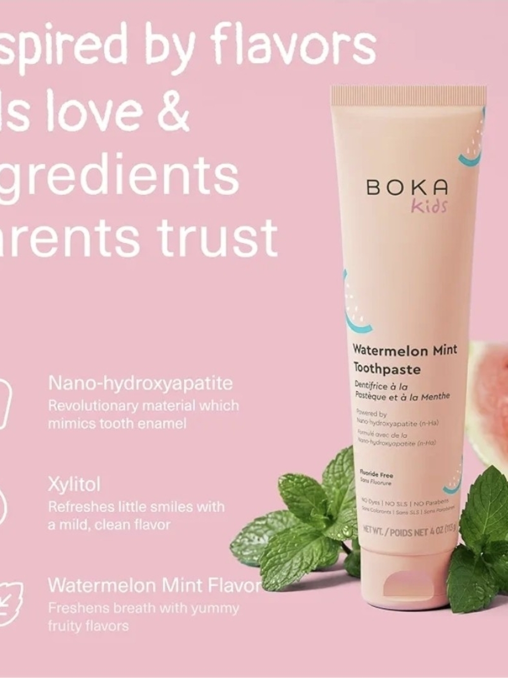 Boka Kids Watermelon Mint Toothpaste - Pink